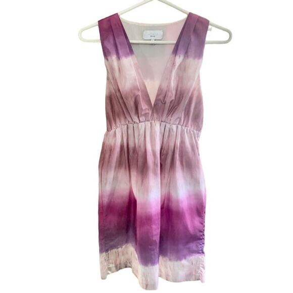 Adam Lippes Ombre Pink/Purple/Mauve Empire Waist Dip Dye Mini Dress Size 2 - Picture 1 of 6